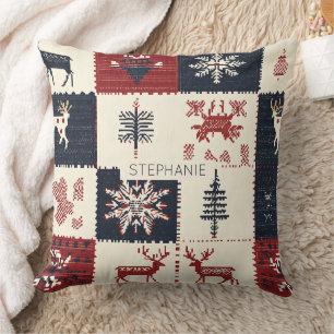 Coussin Knit nordique de Noël   Reindeer & Snowflakes