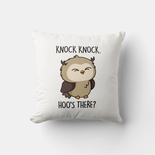 Coussin Knock Hoos There Funny Owl Pun (Recto)