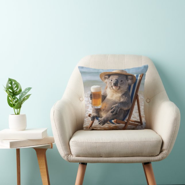 Coussin Koala Bear With a Beer on a Beach (Chaise)