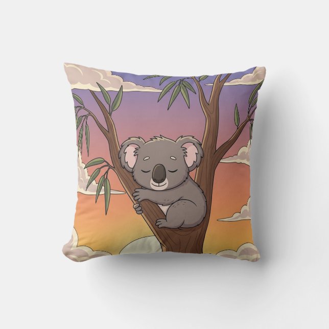 Coussin Koala de dessin animé endormi sur un arbre au couc (Recto)
