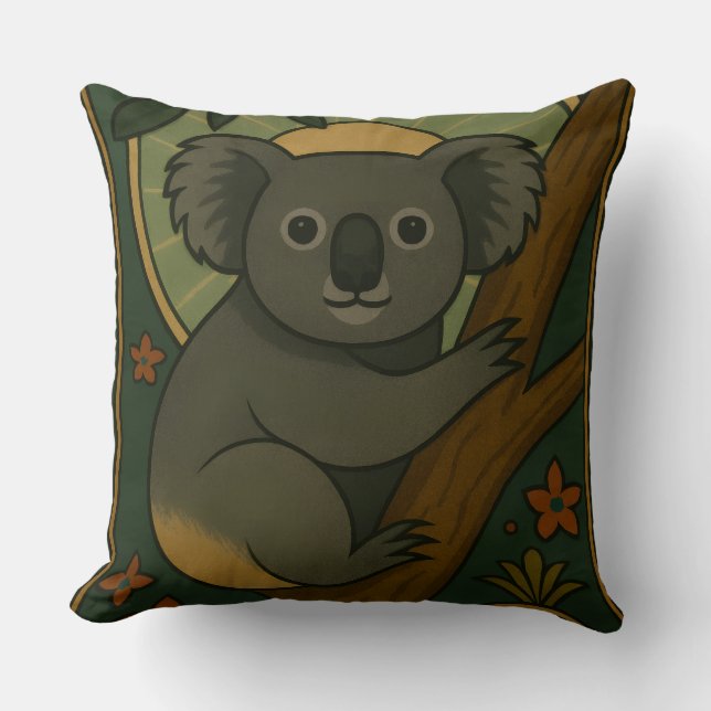 Coussin Koala ornemental en Mandala botanique (Recto)