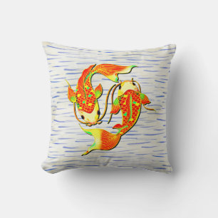 Coussin Koi Carp Poisson Orange Vert sur l'eau arrière - p