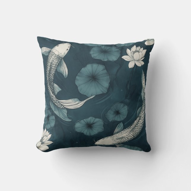 Coussin Koi Fish et Lotus Garden Jardin Jeu d'Oreiller (Recto)