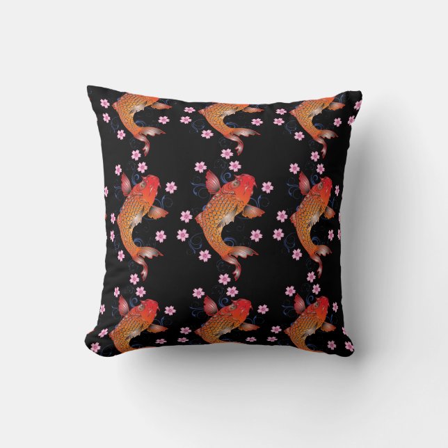 Coussin KOI noir orange oriental (Recto)
