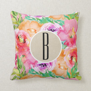 Coussin Kraft aquarelle florale colorée moderne lumineuse
