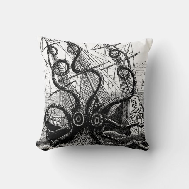 Coussin Kraken Eatting un bateau de navigation (Recto)