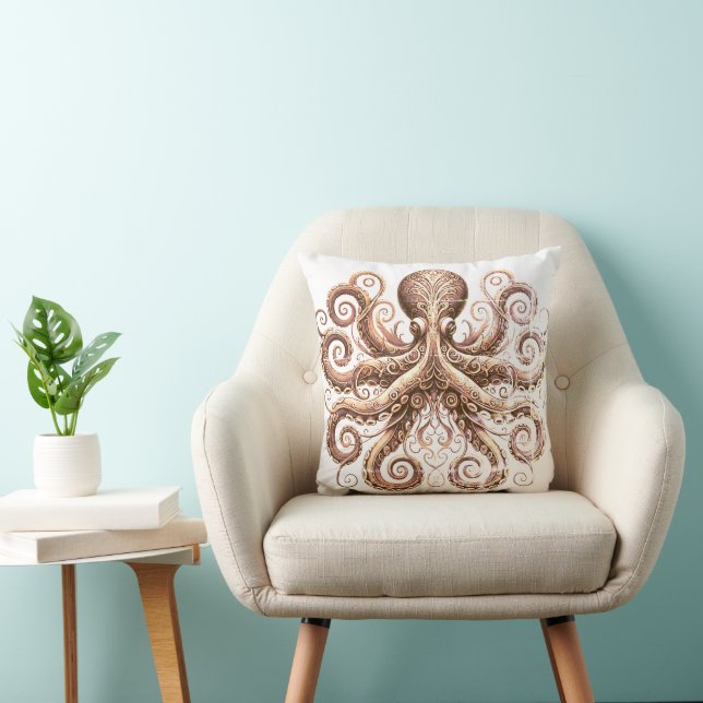 Coussin Kraken Steampunk Octopus Ornate Or Blanc (Chaise)