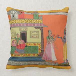 Coussin Krishna arrivant à la maison de Radha,