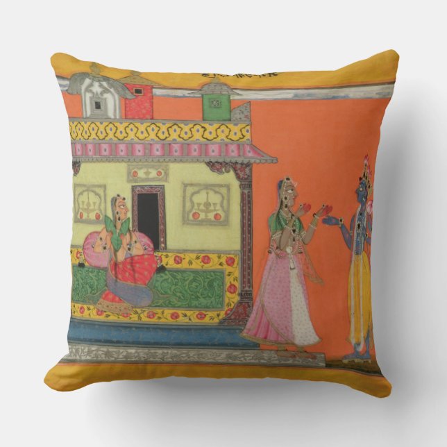 Coussin Krishna arrivant à la maison de Radha, (Recto)