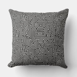 Coussin Kuba Maze Style 221019 - Blanc sur noir