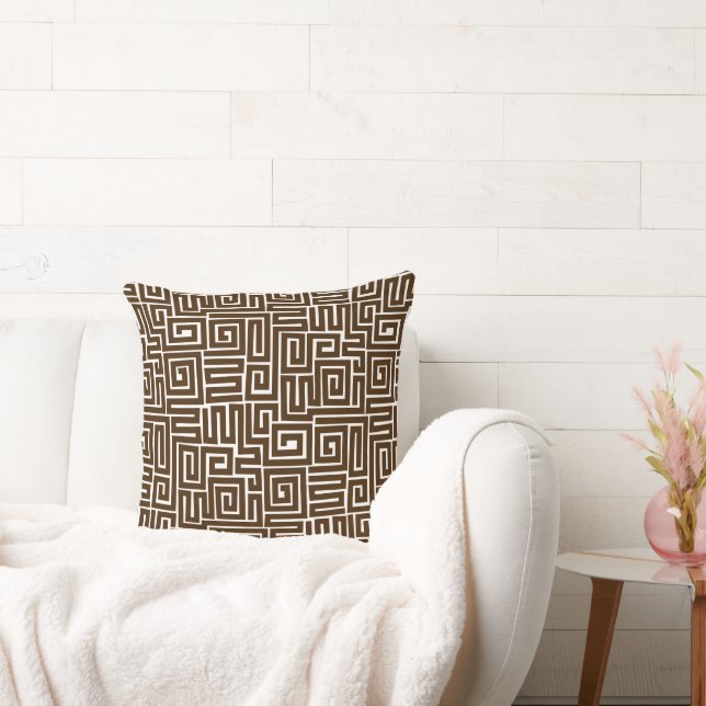 Coussin Kuba Style Motif 280922 - Brown foncé sur blanc (Canapé)