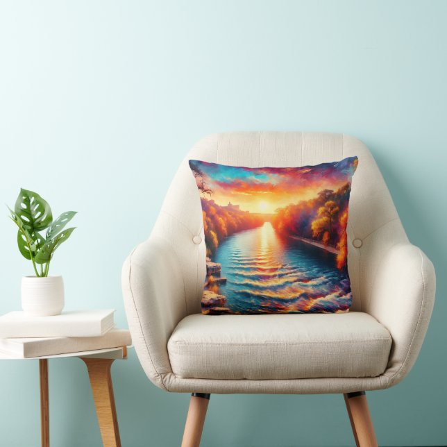 Coussin "L’avènement tranquille de Dawn : Comal River Sunr (Chaise)