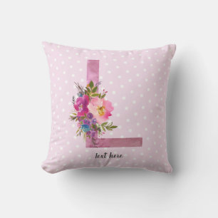 Coussin L, Floral Monogramme initial, fleur d'aquarelle