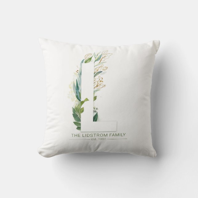 Coussin L Monogramme Élégant Nom de Famille en Or et Feuil (Recto)