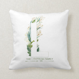 Coussin L Monogramme Élégant Nom de Famille en Or et Feuil