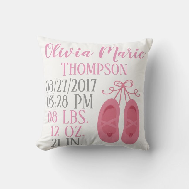 Coussin La ballerine rose de bébé chausse la naissance de (Recto)