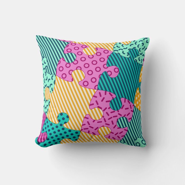 Coussin La bannière aux puzzles géométriques, Memphis back (Recto)