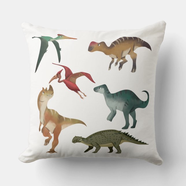 Coussin La bonne aquarelle de Dinosaur Jurassique blanc bl (Recto)