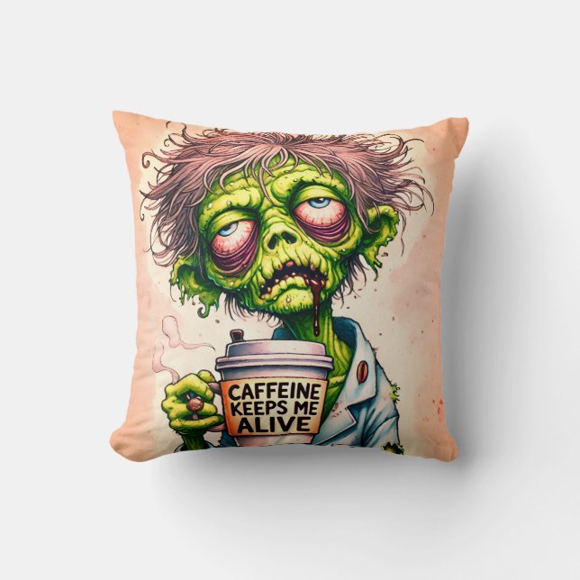 Coussin La caféine me maintient en vie Zombie (Recto)