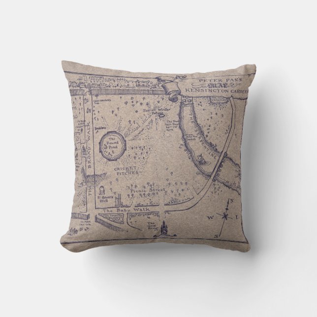 Coussin La carte de Peter Pan des jardins de Kensington (Recto)