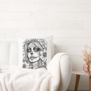 Coussin La Catrina en noir et blanc