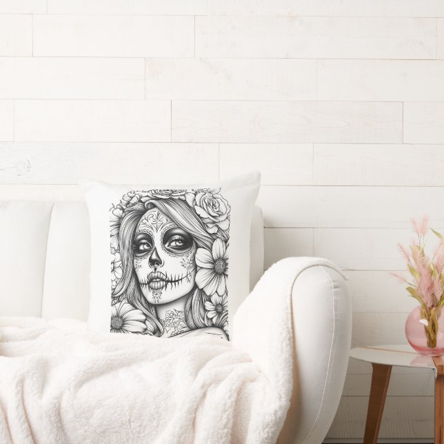 Coussin La Catrina en noir et blanc (Canapé)