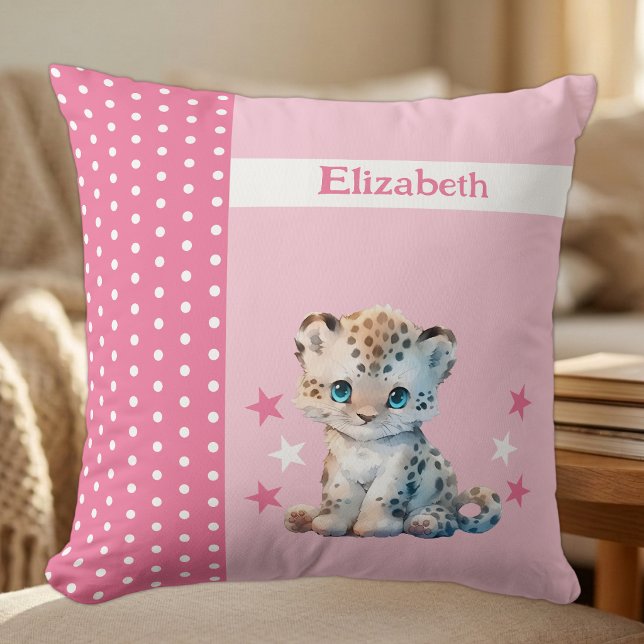 Coussin La chambre de l'enfant ajouter nom mignon léopard  (Créateur téléchargé)