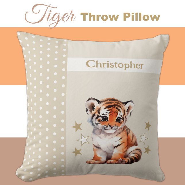 Coussin La chambre des enfants ajouter nom joli tigre brun (Créateur téléchargé)