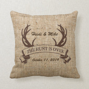 Coussin "La chasse est terminée" Rustic Faux Burlap Mariag