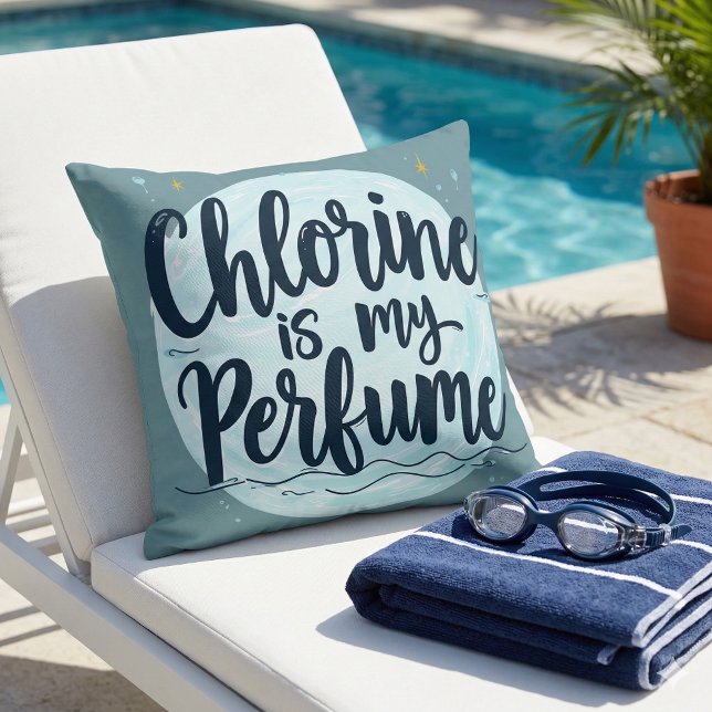 Coussin La Chlorine Est Mon Parfum Citation De Natation Dr (Chlorine Is My Perfume Funny Swimming Quote Throw Pillow Mockup A)