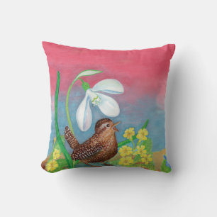 Coussin La chute de neige et l'oiseau brun convoquent le p