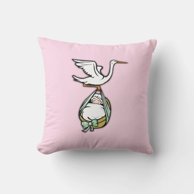 Coussin La cigogne porte une petite fille (Recto)