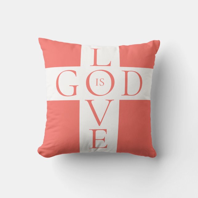 Coussin La citation de Dieu est amour Corail chrétien rose (Recto)