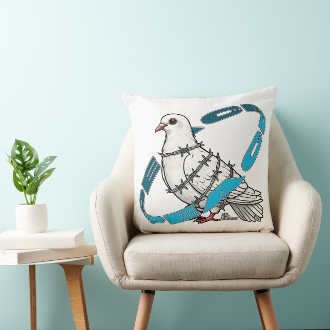 Coussin La colombe de la paix dans Barbed Wire Embrace (Chaise)