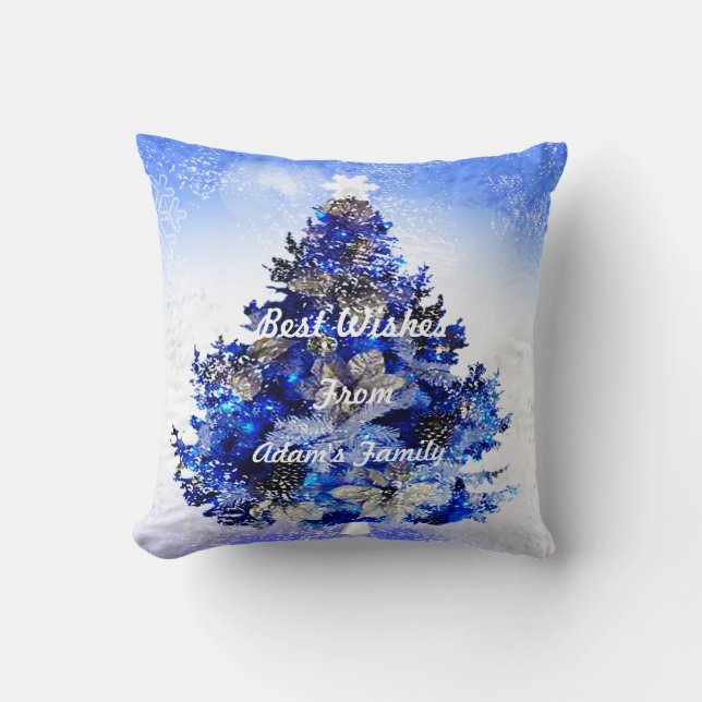 Coussin La coutume a décoré l'arbre de Noël bleu (Recto)