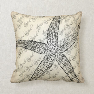 Coussin La crème, noir, étoile de mer a conçu le carrea
