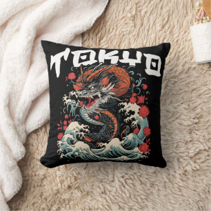 Coussin La danse du dragon - Paysage marin rétro japonais