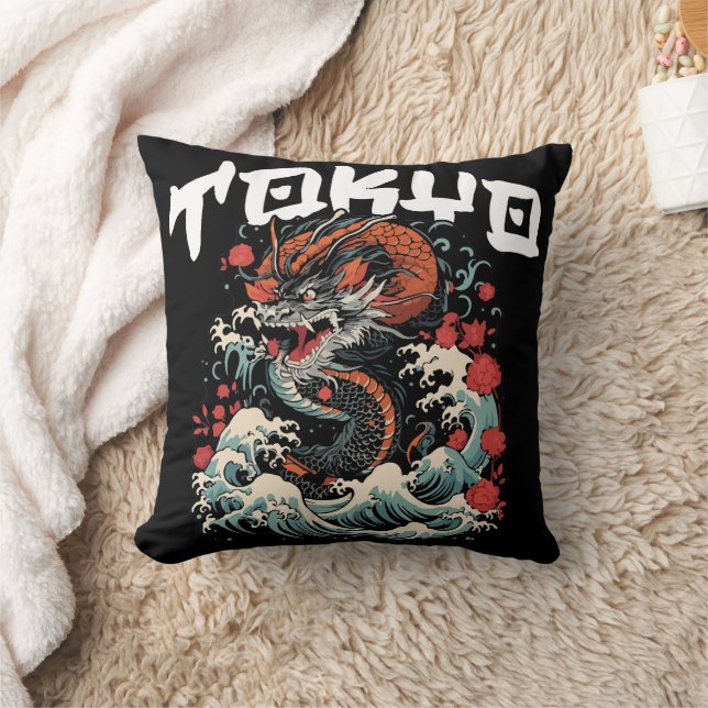 Coussin La danse du dragon - Paysage marin rétro japonais (Couverture)