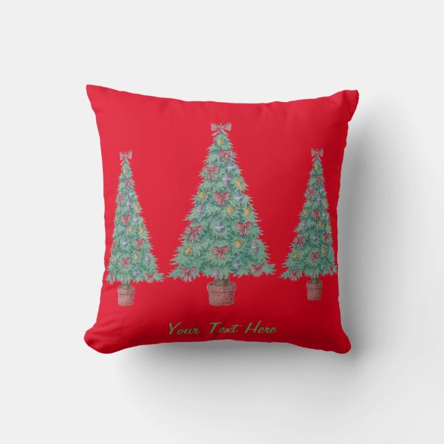 Coussin La décoration d'arbre de Noël avec le rouge cintre (Recto)