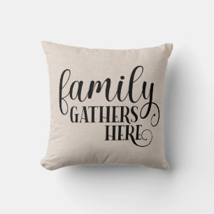 Coussin La famille de lin moderne Faux se réunit ici
