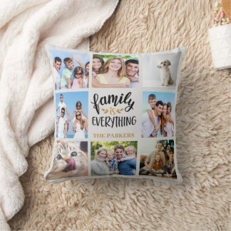 Coussin "La famille est tout" Collage photo personnalisé