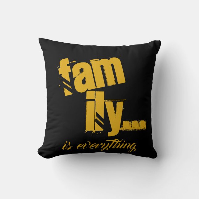 Coussin La famille est tout moutarde/style grunge noir - (Recto)