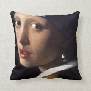 Coussin La fille de Johannes Vermeer avec une oreille perl