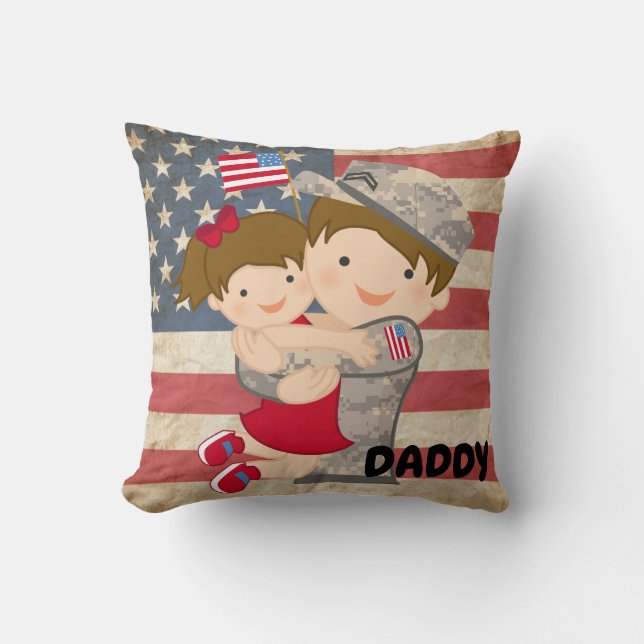 Coussin La fille embrasse le soldat papa (Recto)
