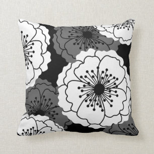 Coussin La fleur chic moderne silhouette   noir et blanc