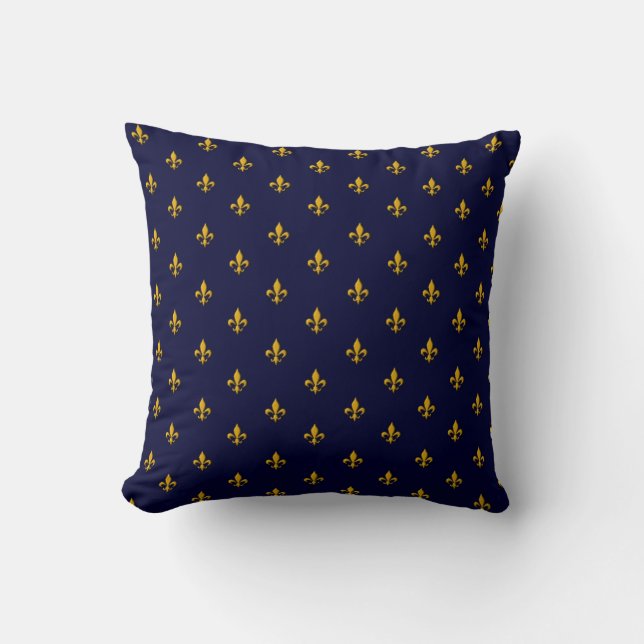 Coussin La fleur d'or de Lis sur le bleu marine (Recto)