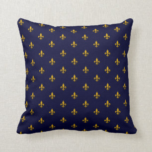 Coussin La fleur d'or de Lis sur le bleu marine