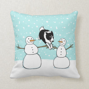 Coussin La frontière des vacances hivernales Collie Dog a
