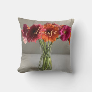 Coussin La Gerbera Joyeuse Fleur Colorée +Nom personnalisé