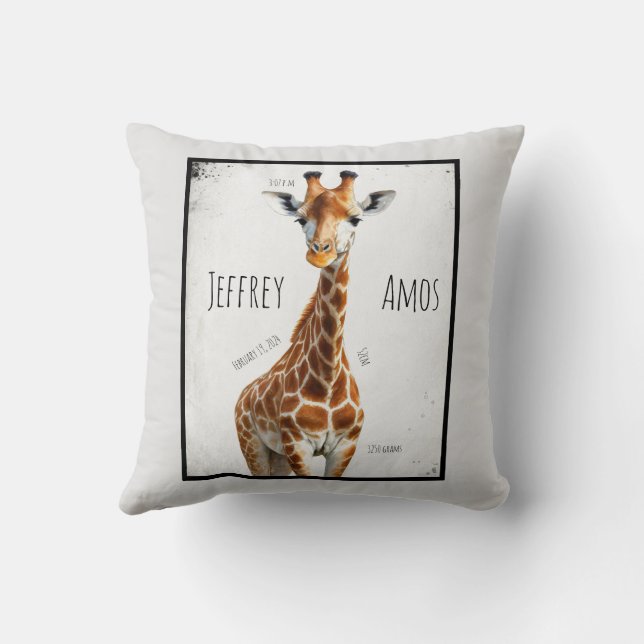 Coussin La girafe avec date de naissance (Verso)
